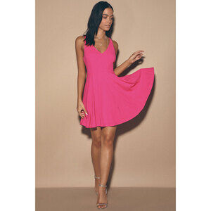 Lulus Darling Delight Fuchsia Skater Dress Pink - Size S